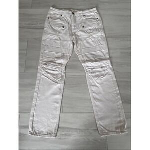 Men PLATFORM 100 White SLIM STRETCH JEAN, Sz 36/32 Distressed